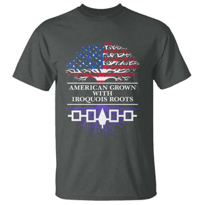 American Grown With Iroquois Roots T Shirt Tree USA Flag TS11 Dark Heather Print Your Wear