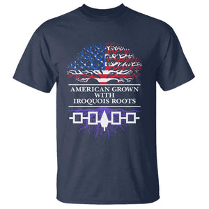 American Grown With Iroquois Roots T Shirt Tree USA Flag TS11 Navy Print Your Wear