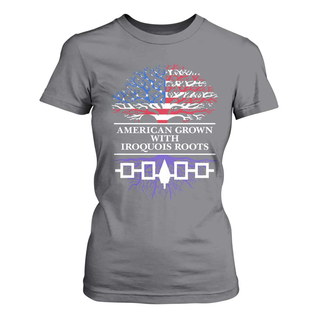 American Grown With Iroquois Roots T Shirt For Women Tree USA Flag TS11 Charcoal Print Your Wear