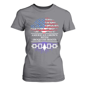 American Grown With Iroquois Roots T Shirt For Women Tree USA Flag TS11 Charcoal Print Your Wear
