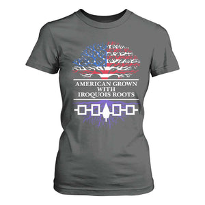 American Grown With Iroquois Roots T Shirt For Women Tree USA Flag TS11 Dark Heather Print Your Wear