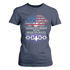 American Grown With Iroquois Roots T Shirt For Women Tree USA Flag TS11 Navy Print Your Wear