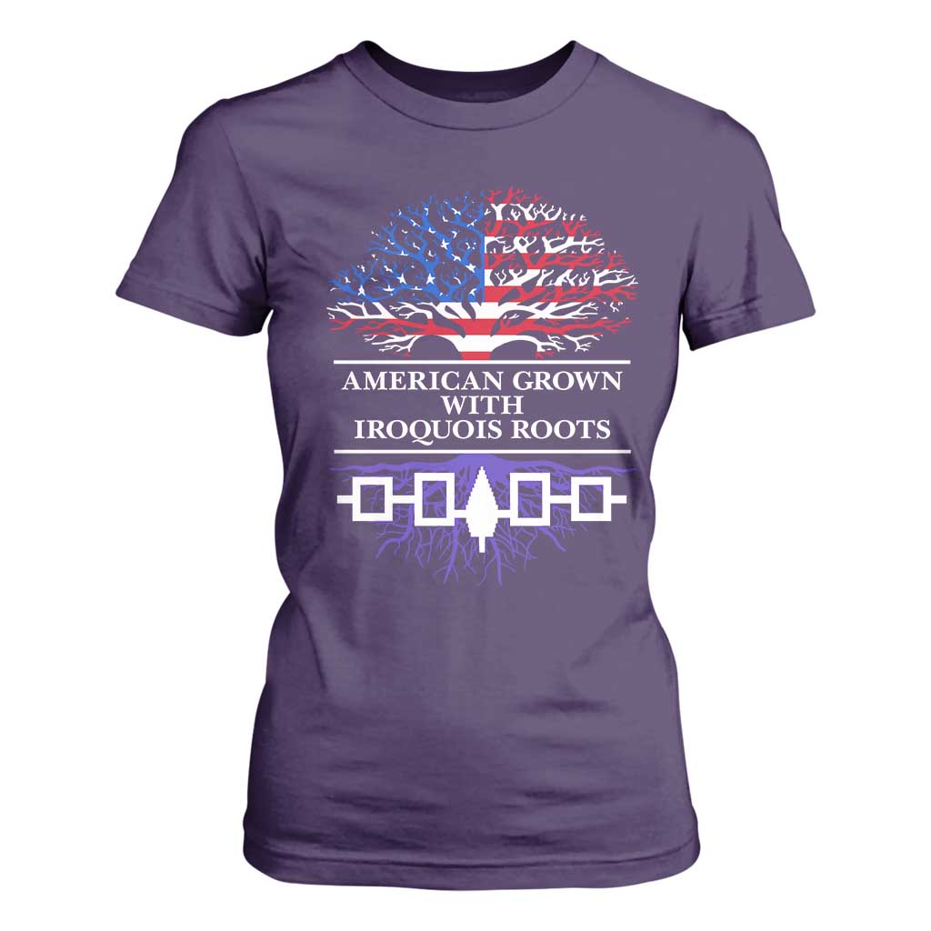 American Grown With Iroquois Roots T Shirt For Women Tree USA Flag TS11 Purple Print Your Wear