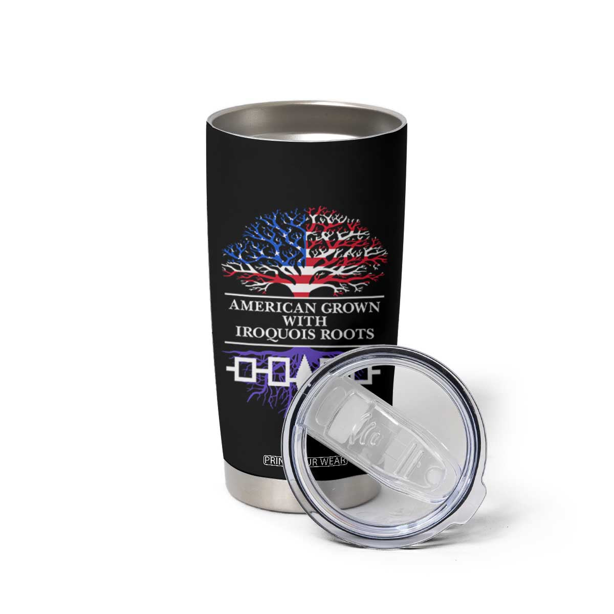 American Grown With Iroquois Roots Tumbler Cup Tree USA Flag TS11 Print Your Wear