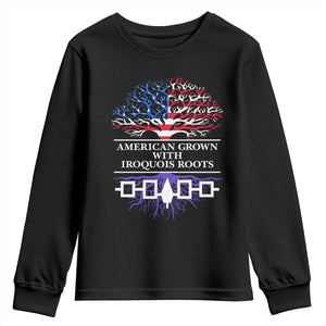 American Grown With Iroquois Roots Youth Sweatshirt Tree USA Flag TS11 Black Print Your Wear
