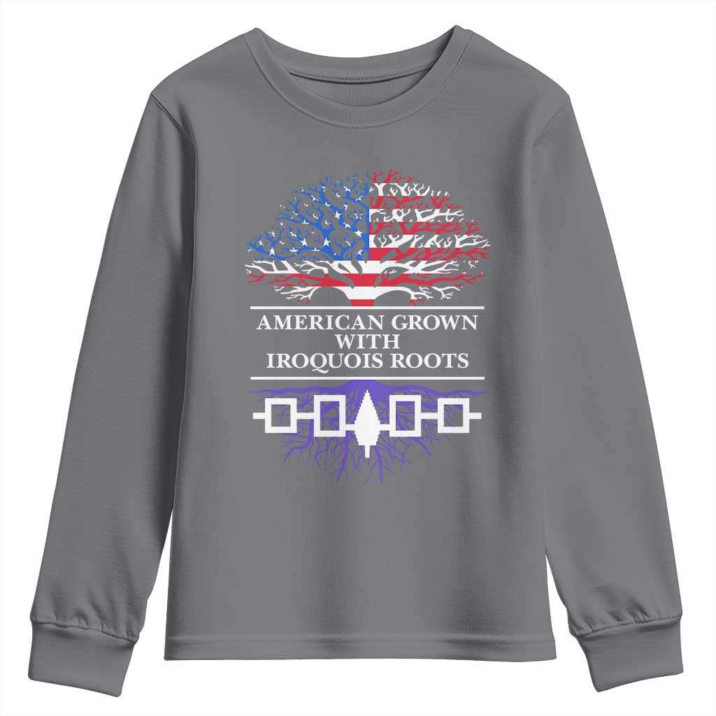 American Grown With Iroquois Roots Youth Sweatshirt Tree USA Flag TS11 Charcoal Print Your Wear