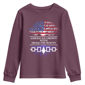 American Grown With Iroquois Roots Youth Sweatshirt Tree USA Flag TS11 Maroon Print Your Wear