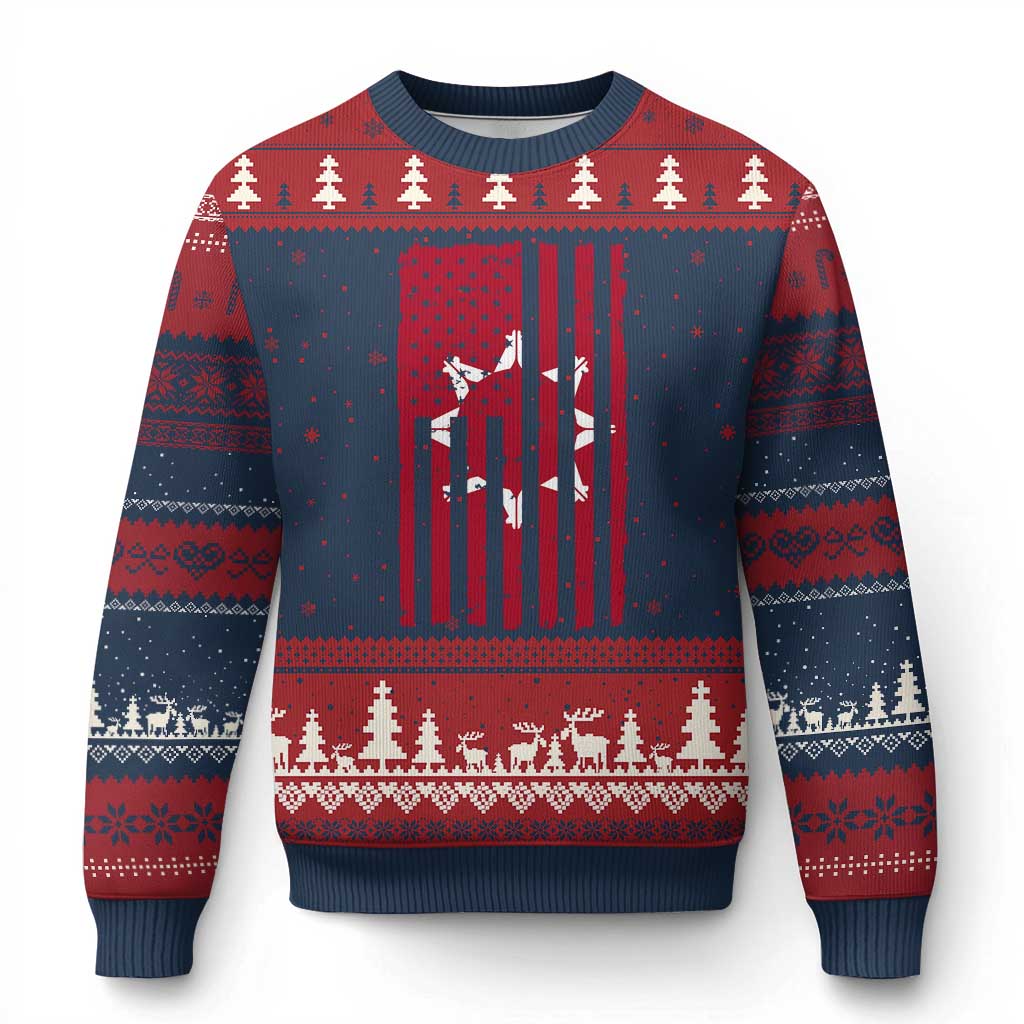 Oglala Lakota Sioux USA Flag Native American Ugly Christmas Sweater TS11 Navy Red Print Your Wear