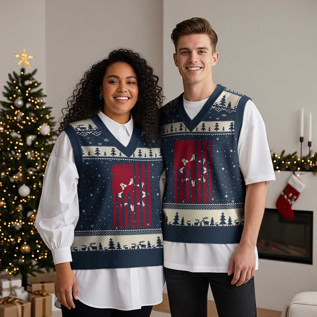Oglala Lakota Sioux USA Flag Native American V-Neck Knit Sweater Vest TS11 Navy Beige Print Your Wear