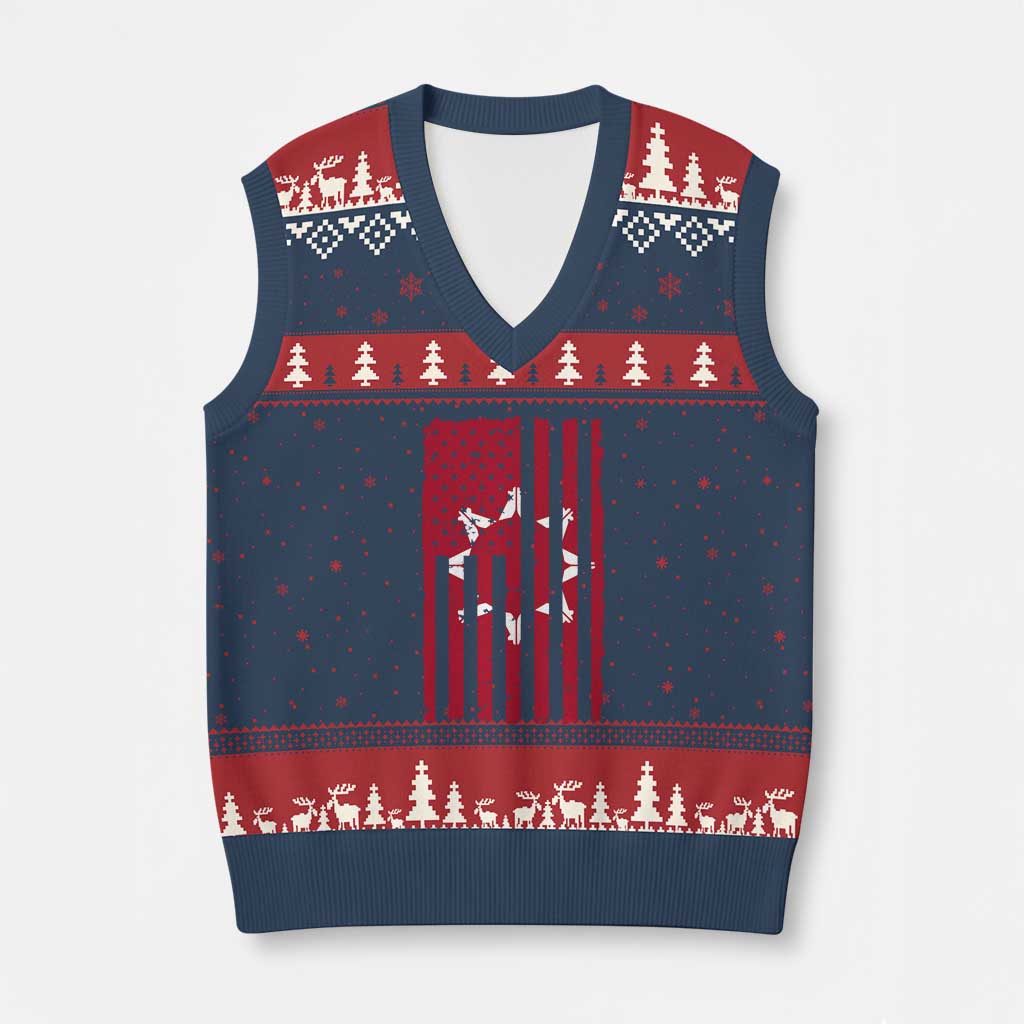 Oglala Lakota Sioux USA Flag Native American V-Neck Knit Sweater Vest - Print Your Wear