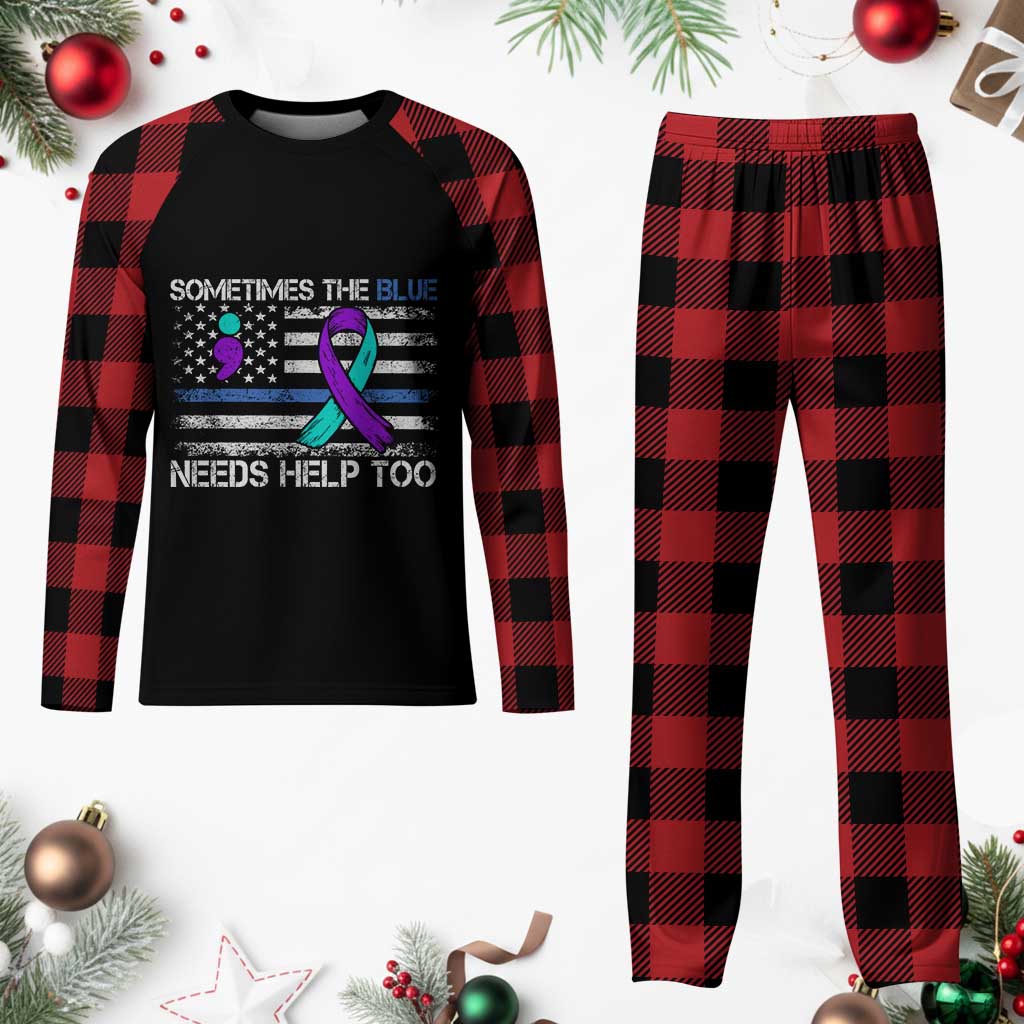 Police Suicide Awareness Plaid Pajama Set Sometimes The Blue Need Help Too TS11 Buffalo Plaid Print Your Wear