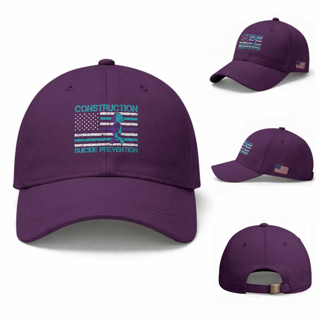 Construction Suicide Prevention Awareness Baseball Cap Mental Health American Flag TS11 Baseball Cap Universal Fit Purple Print Your Wear