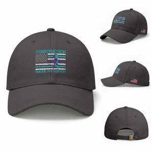 Construction Suicide Prevention Awareness Baseball Cap Mental Health American Flag TS11 Baseball Cap Universal Fit Dark Gray Print Your Wear