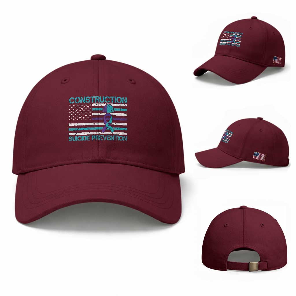 Construction Suicide Prevention Awareness Baseball Cap Mental Health American Flag TS11 Baseball Cap Universal Fit Maroon Print Your Wear