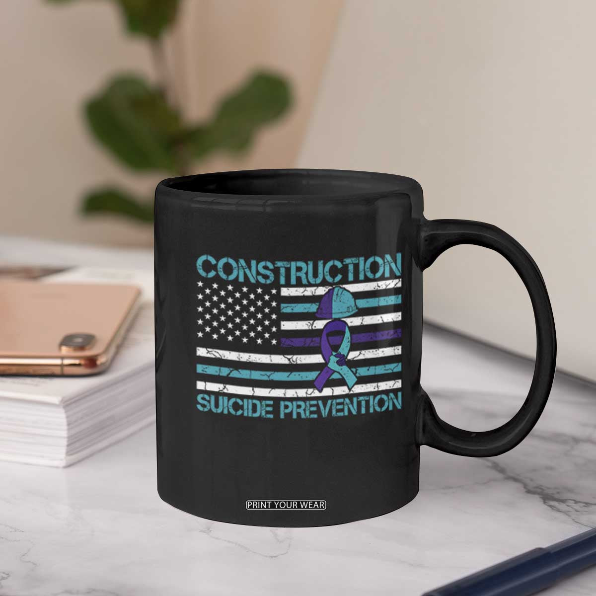 Construction Suicide Prevention Awareness Coffee Mug Mental Health American Flag TS11 Print Your Wear
