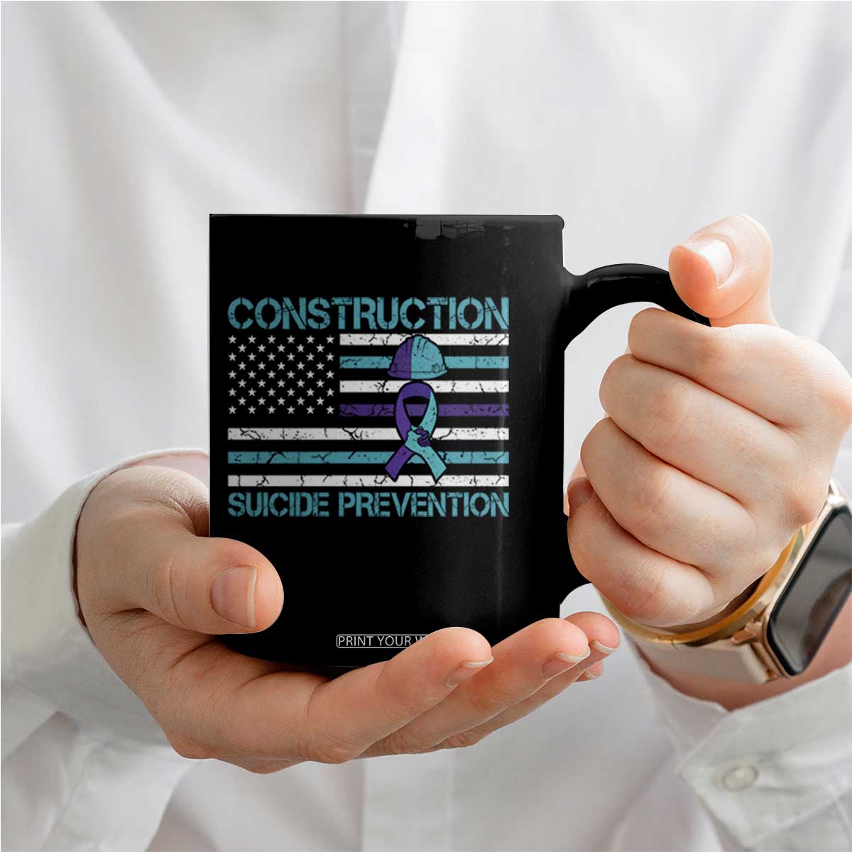Construction Suicide Prevention Awareness Coffee Mug Mental Health American Flag TS11 Print Your Wear