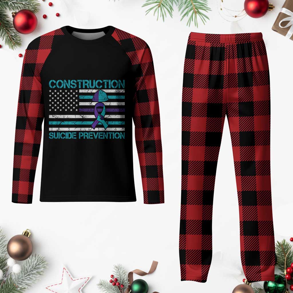 Construction Suicide Prevention Awareness Plaid Pajama Set Mental Health American Flag TS11 Buffalo Plaid Print Your Wear