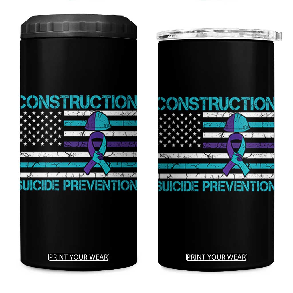 Construction Suicide Prevention Awareness 4 in 1 Can Cooler Tumbler Mental Health American Flag TS11 One Size: 16 oz Black Print Your Wear