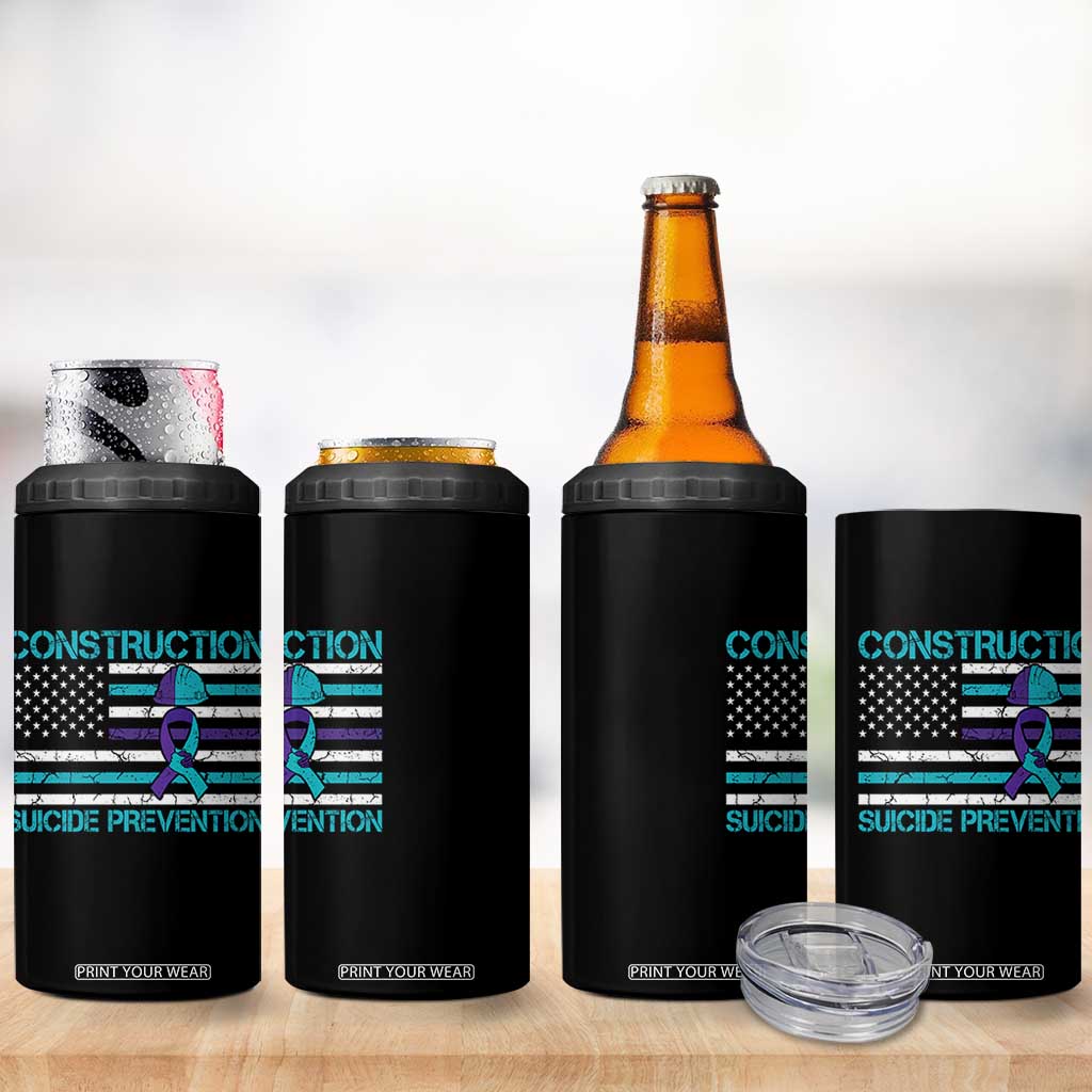 Construction Suicide Prevention Awareness 4 in 1 Can Cooler Tumbler Mental Health American Flag TS11 Print Your Wear