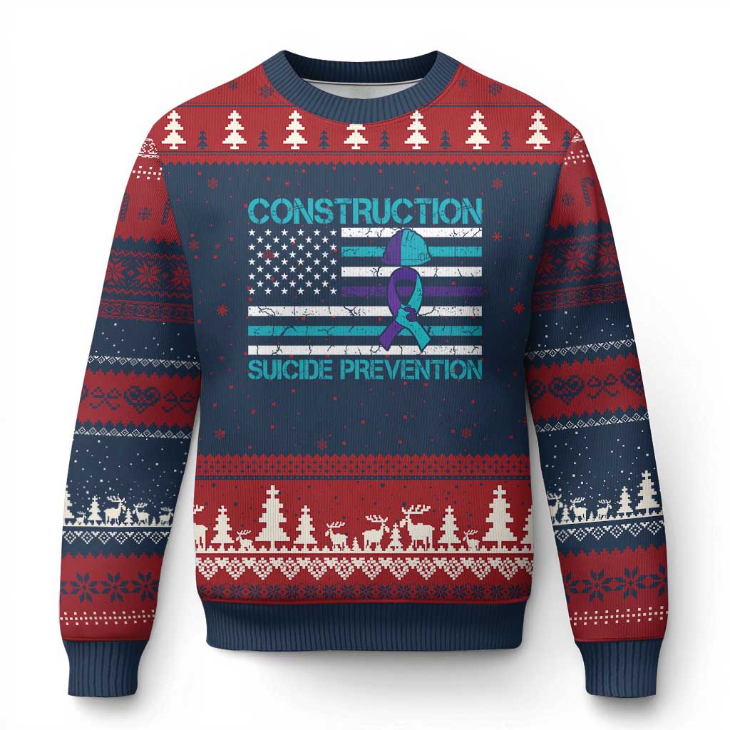 Construction Suicide Prevention Awareness Ugly Christmas Sweater Mental Health American Flag TS11 Navy Red Print Your Wear