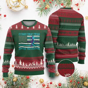 Construction Suicide Prevention Awareness Ugly Christmas Sweater Mental Health American Flag TS11 Red Green Print Your Wear
