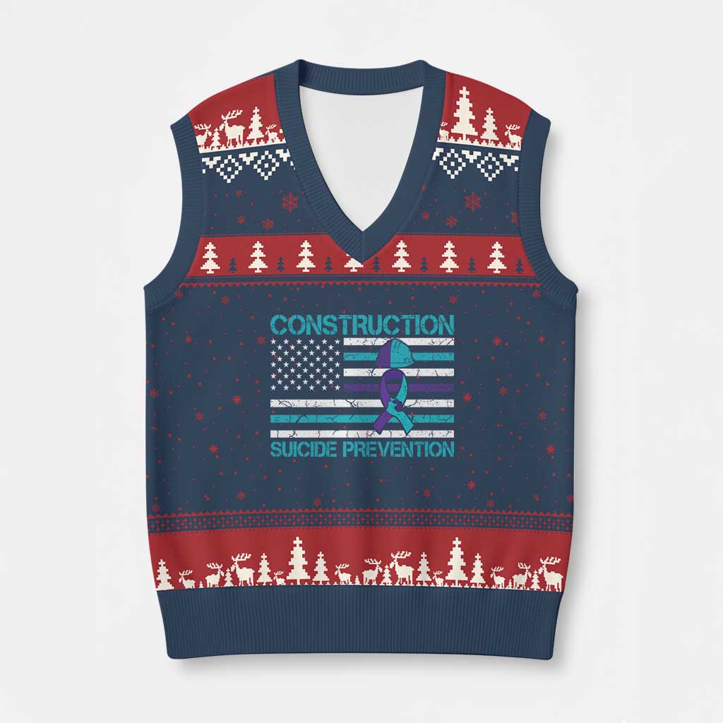 Construction Suicide Prevention Awareness V-Neck Knit Sweater Vest Mental Health American Flag TS11 Navy Red Print Your Wear