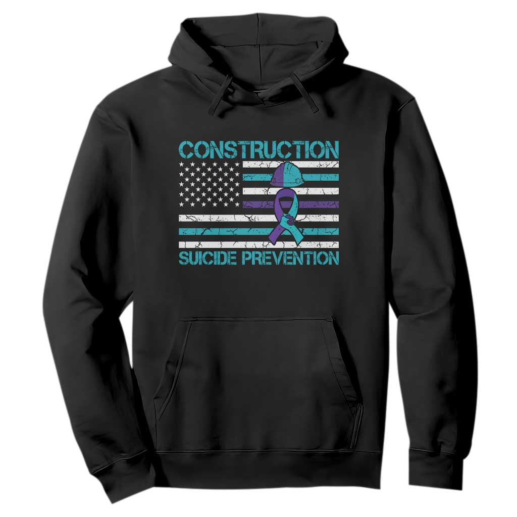 Construction Suicide Prevention Awareness Hoodie Mental Health American Flag TS11 Black Print Your Wear
