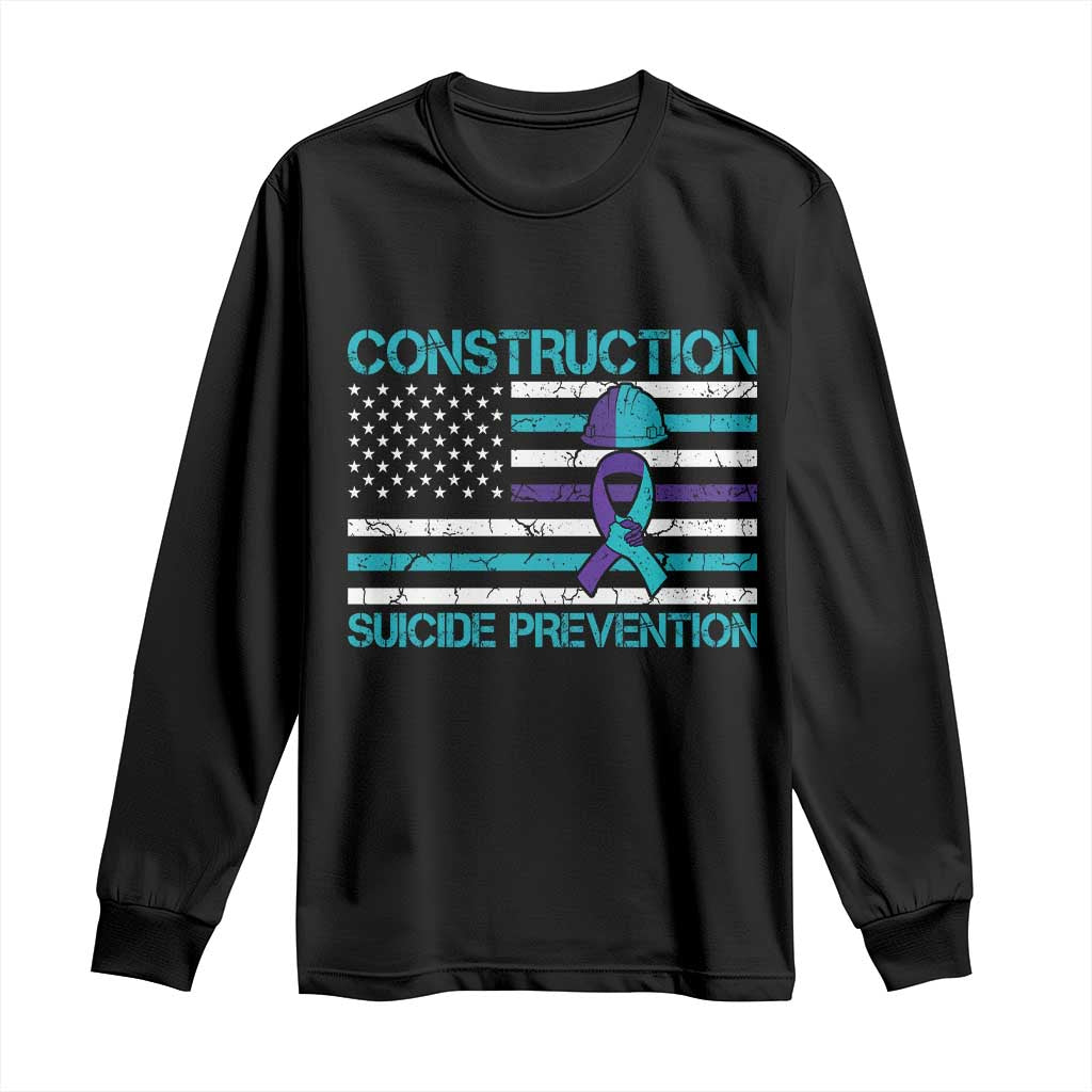 Construction Suicide Prevention Awareness Long Sleeve Shirt Mental Health American Flag TS11 Black Print Your Wear
