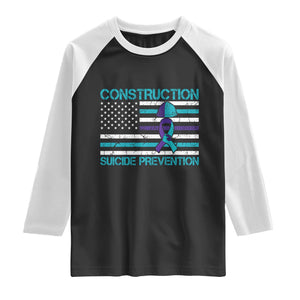 Construction Suicide Prevention Awareness Raglan Shirt Mental Health American Flag TS11 Black White Print Your Wear