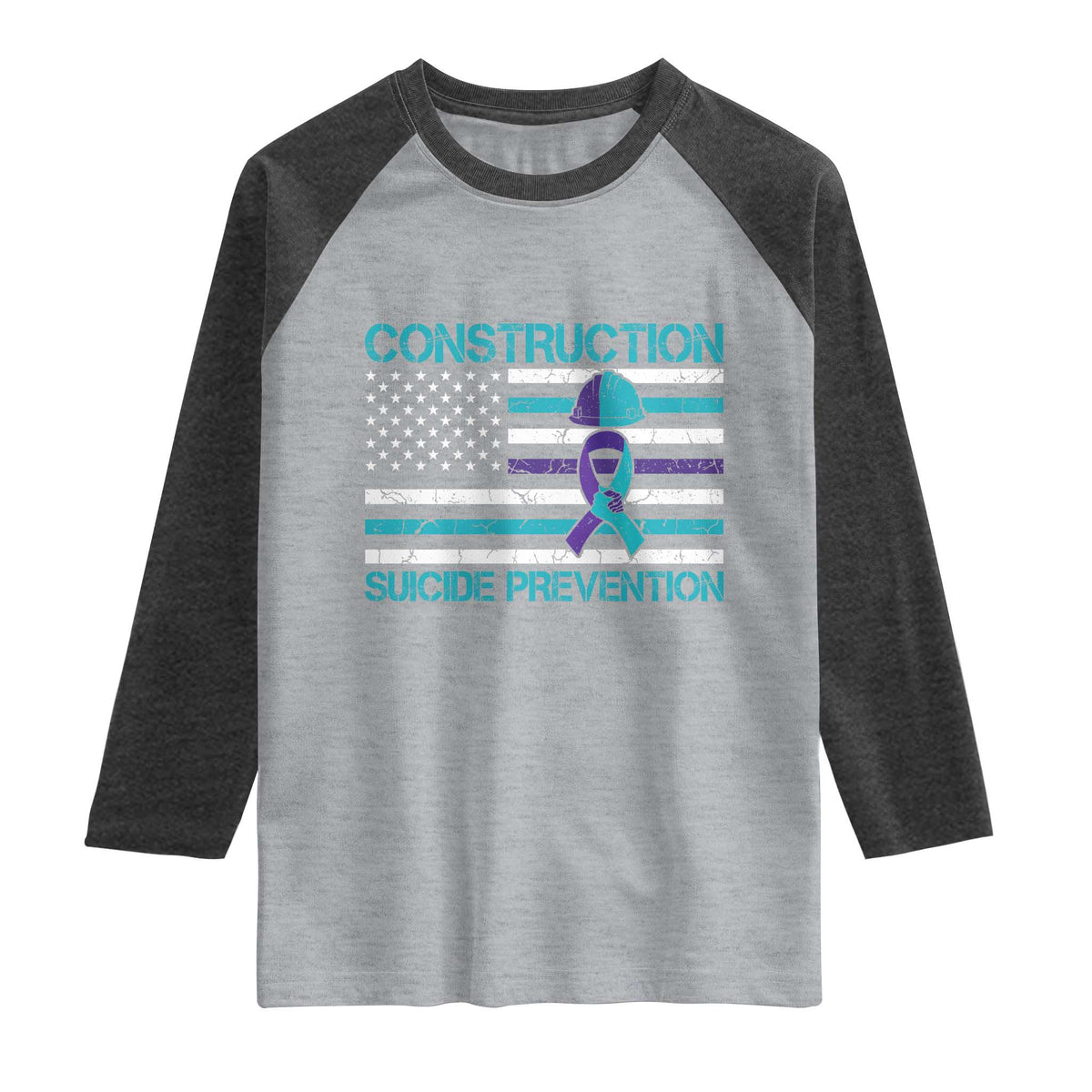 Construction Suicide Prevention Awareness Raglan Shirt Mental Health American Flag TS11 Heather Gray Heather Charcoal Print Your Wear