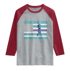 Construction Suicide Prevention Awareness Raglan Shirt Mental Health American Flag TS11 Heather Gray Heather Red Print Your Wear