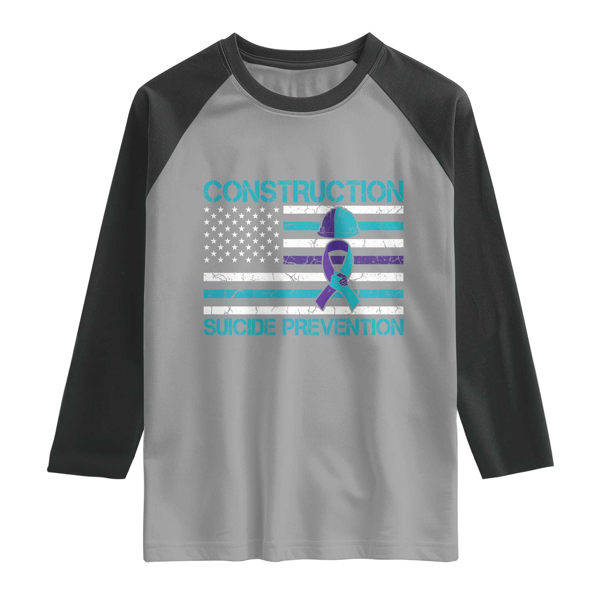 Construction Suicide Prevention Awareness Raglan Shirt Mental Health American Flag TS11 Sport Gray Black Print Your Wear