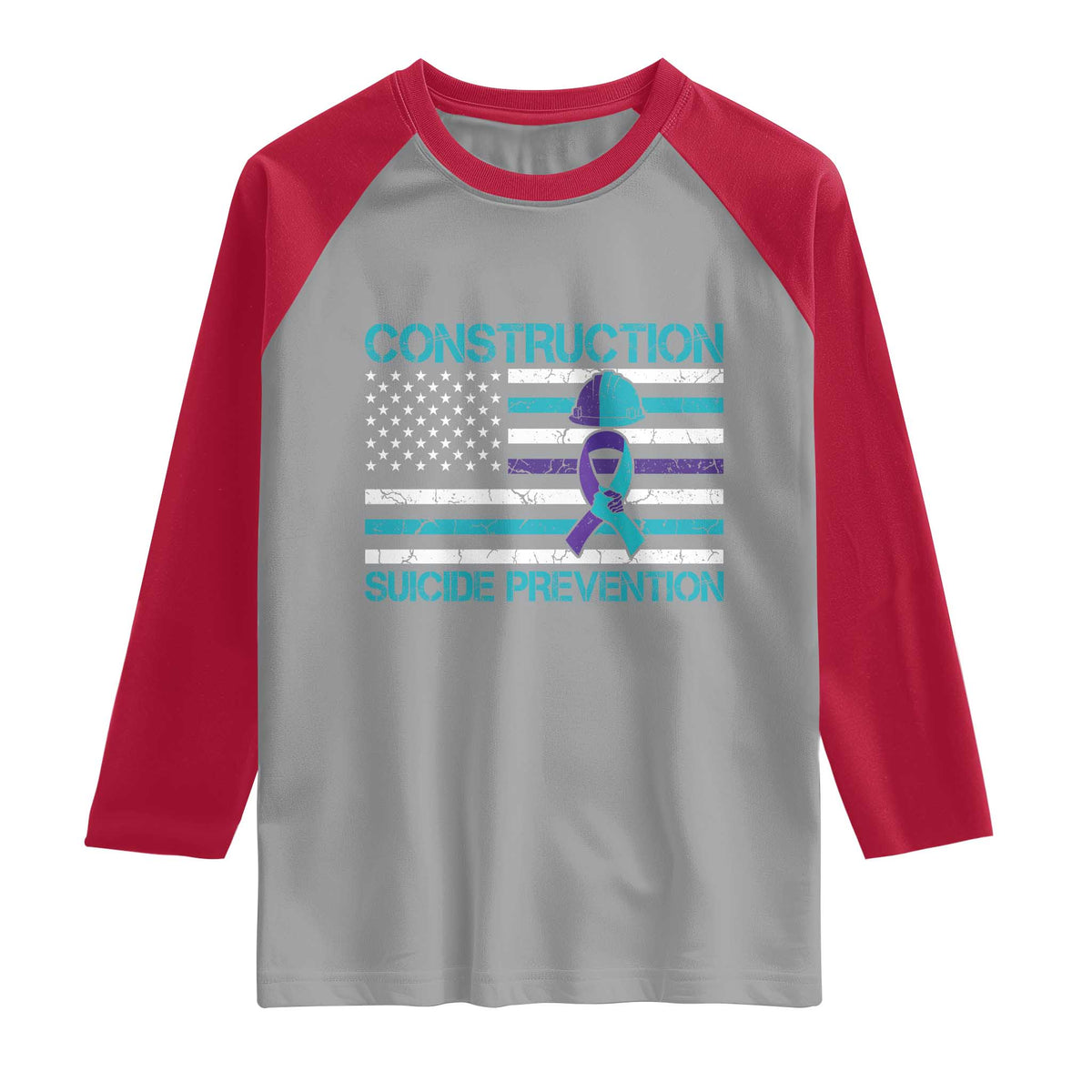 Construction Suicide Prevention Awareness Raglan Shirt Mental Health American Flag TS11 Sport Gray Red Print Your Wear