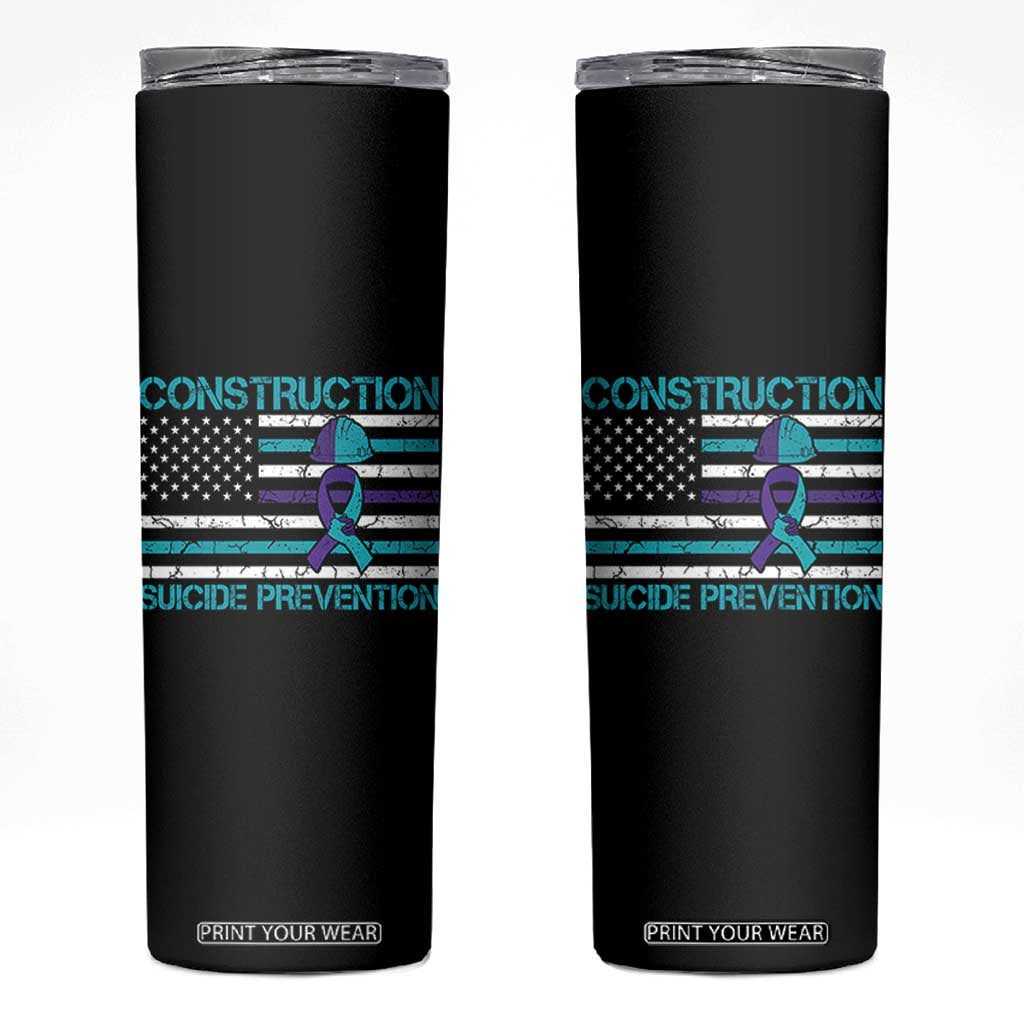Construction Suicide Prevention Awareness Skinny Tumbler Mental Health American Flag TS11 Black Print Your Wear