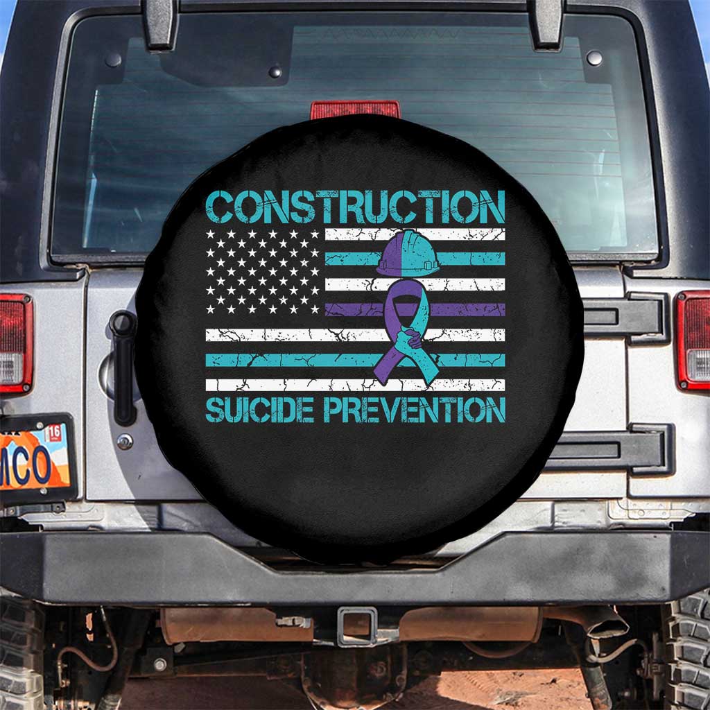 Construction Suicide Prevention Awareness Spare Tire Cover Mental Health American Flag TS11 No hole Black Print Your Wear