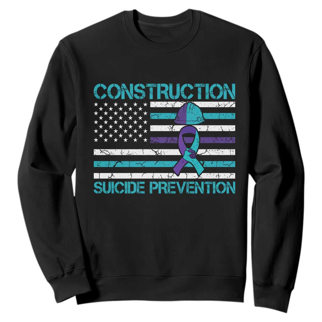 Construction Suicide Prevention Awareness Sweatshirt Mental Health American Flag TS11 Black Print Your Wear