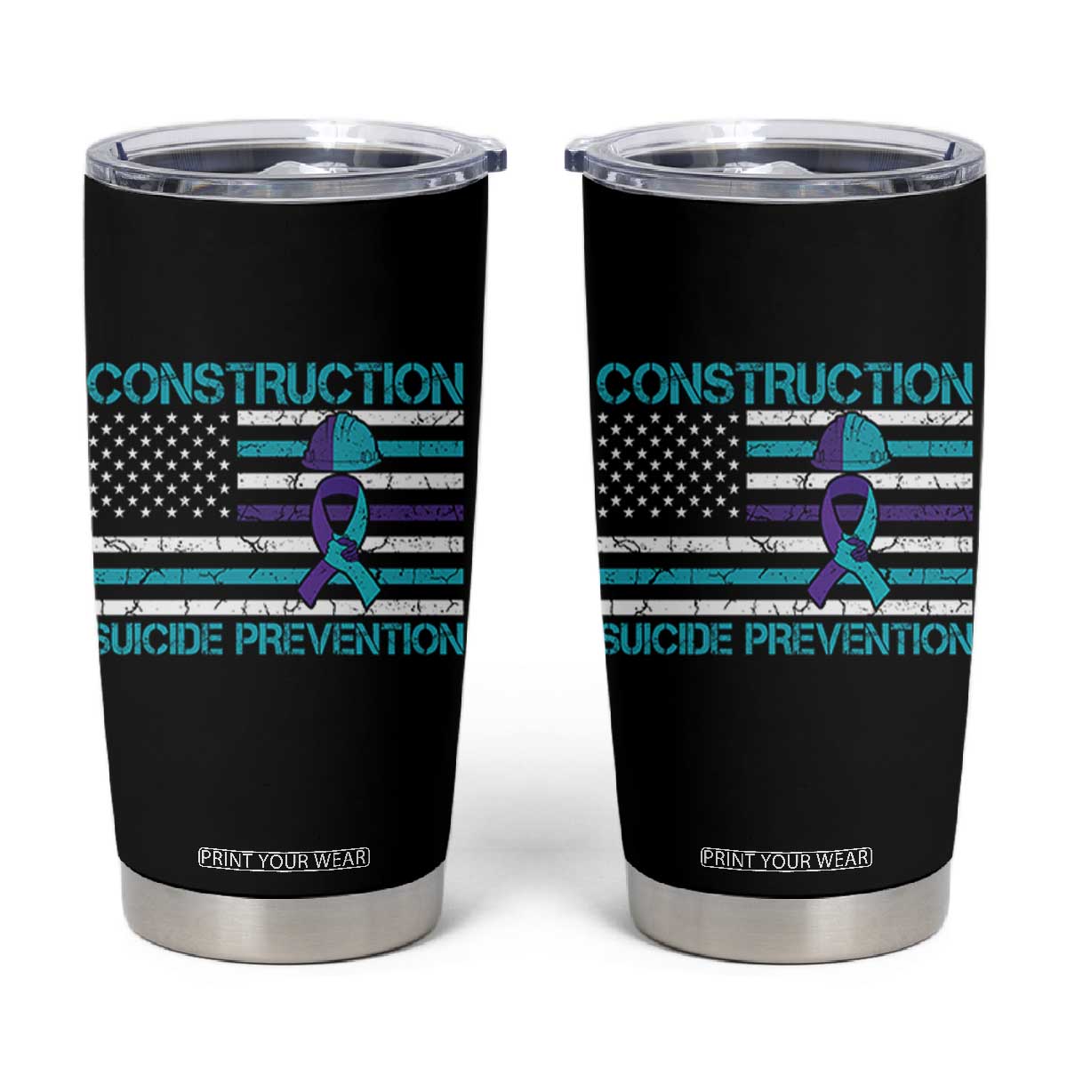 Construction Suicide Prevention Awareness Tumbler Cup Mental Health American Flag TS11 Black Print Your Wear