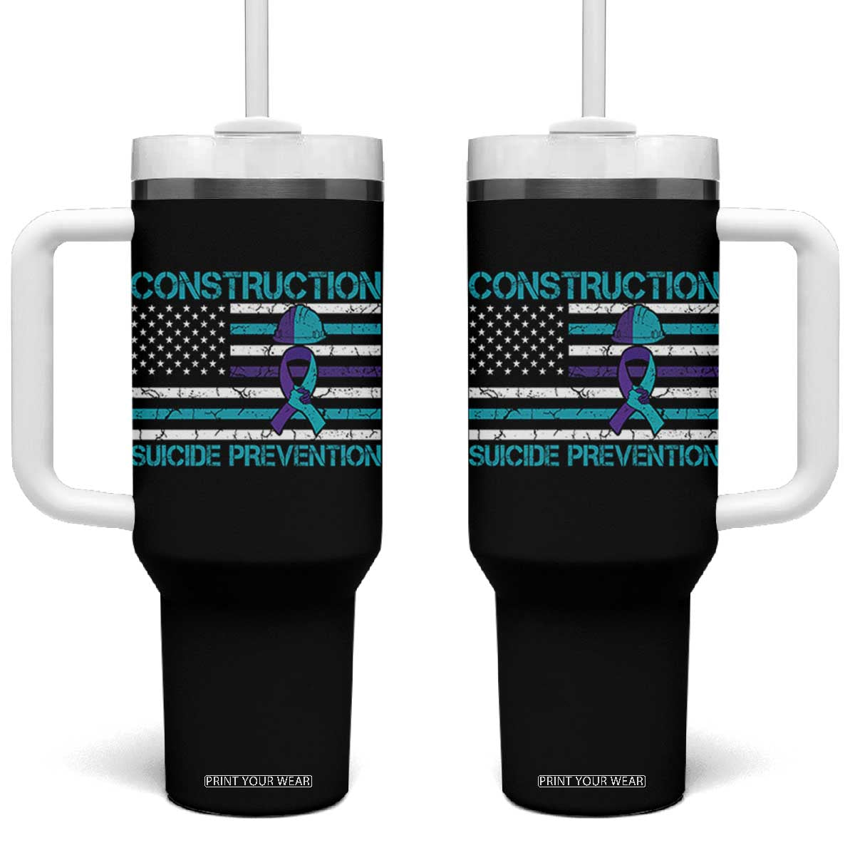 Construction Suicide Prevention Awareness Tumbler With Handle Mental Health American Flag TS11 One Size: 40 oz Black Print Your Wear
