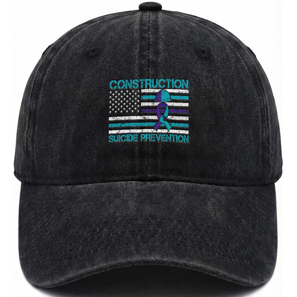 Construction Suicide Prevention Awareness Washed Cotton Baseball Cap Mental Health American Flag TS11 Print Your Wear