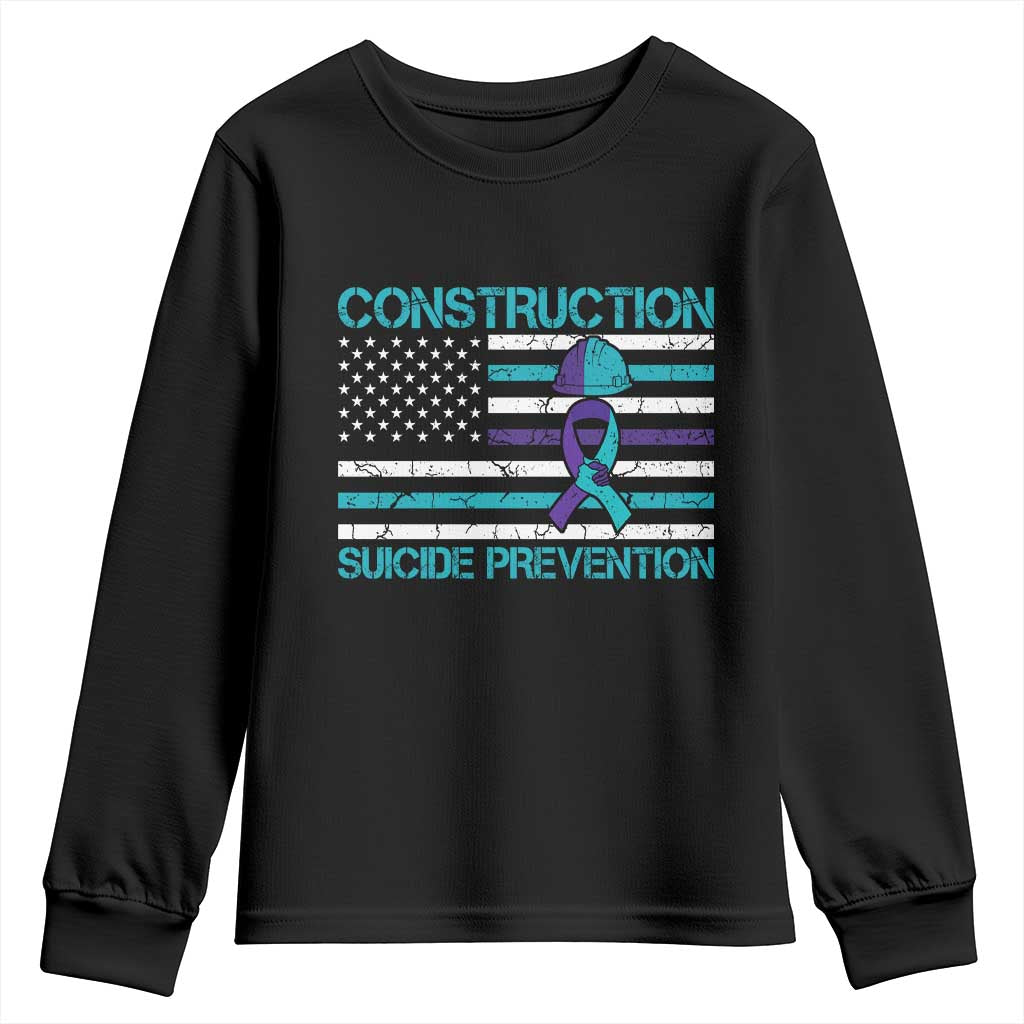 Construction Suicide Prevention Awareness Youth Sweatshirt Mental Health American Flag TS11 Black Print Your Wear