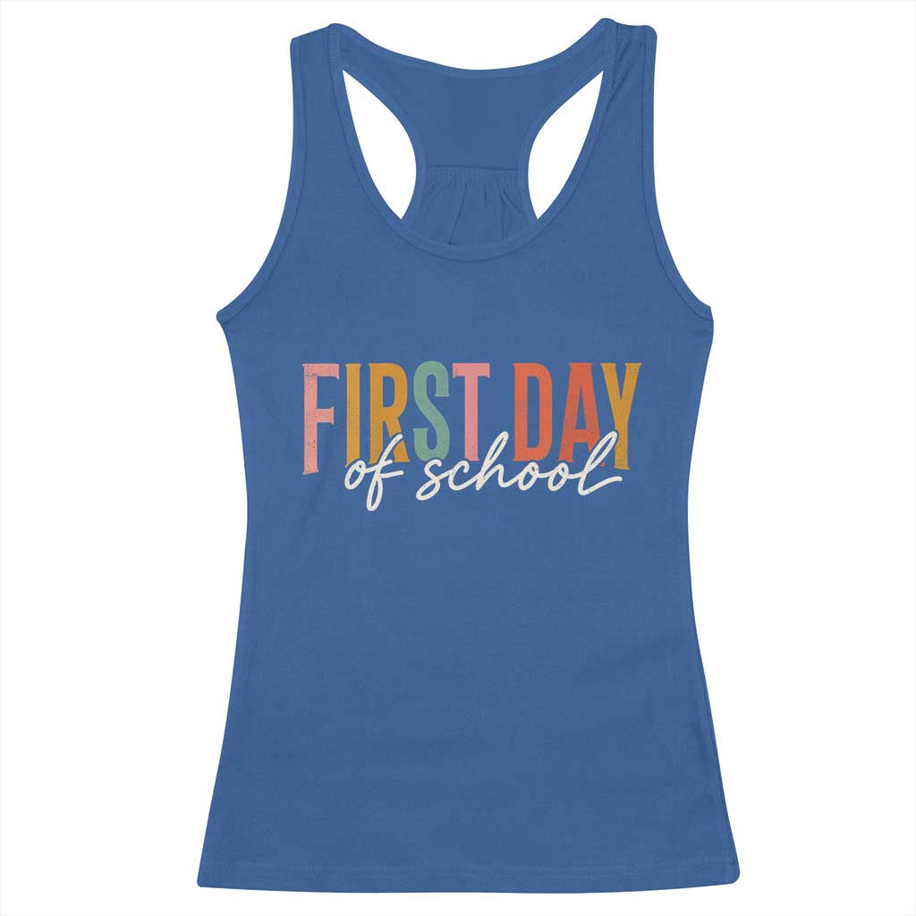 First Day of School Teacher Student Racerback Tank Top Funny Back to School Retro TS11 Royal Blue Print Your Wear