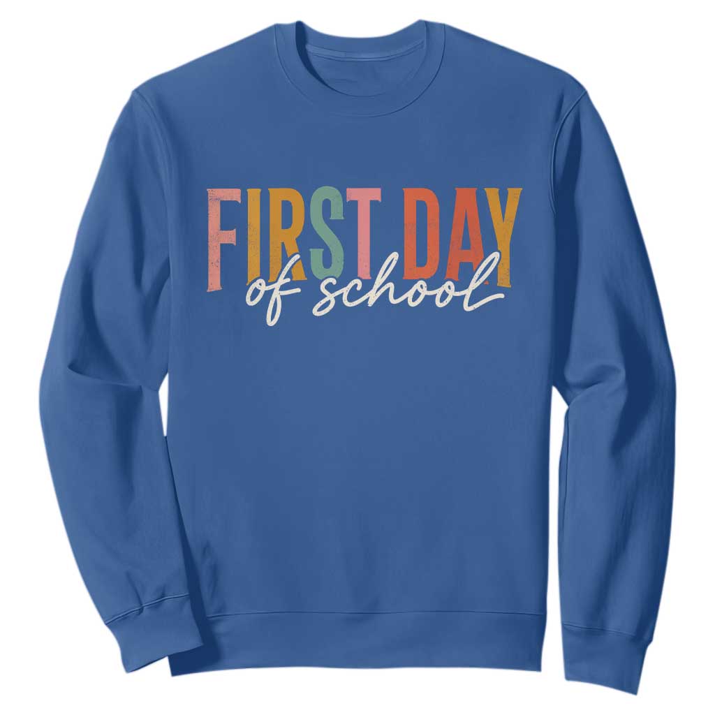 First Day of School Teacher Student Sweatshirt Funny Back to School Retro TS11 Royal Blue Print Your Wear
