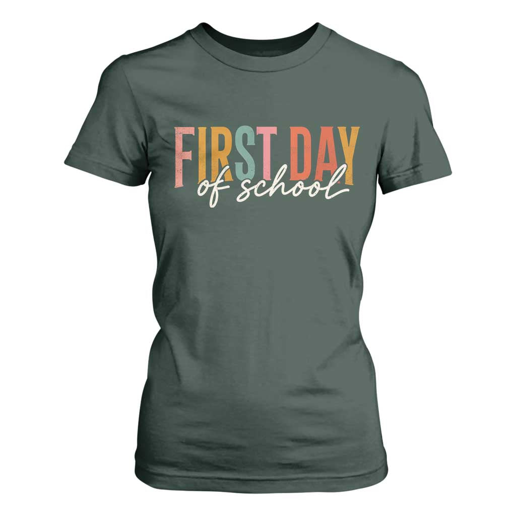 First Day of School Teacher Student T Shirt For Women Funny Back to School Retro TS11 Dark Forest Green Print Your Wear