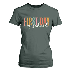 First Day of School Teacher Student T Shirt For Women Funny Back to School Retro TS11 Dark Forest Green Print Your Wear