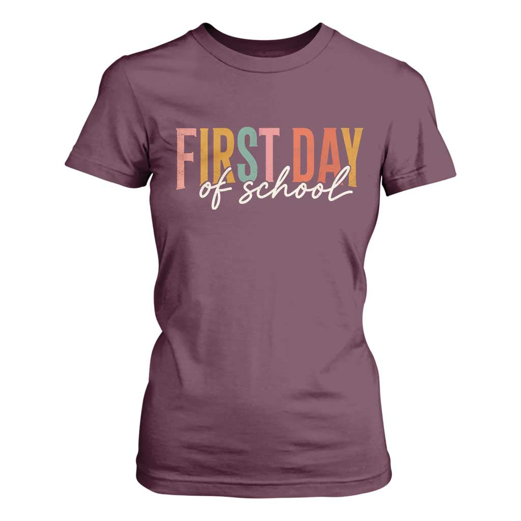 First Day of School Teacher Student T Shirt For Women Funny Back to School Retro TS11 Maroon Print Your Wear