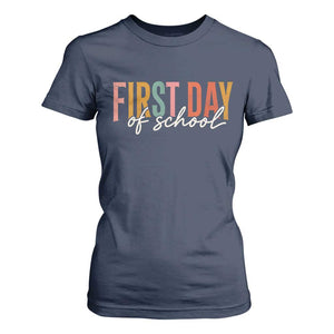 First Day of School Teacher Student T Shirt For Women Funny Back to School Retro TS11 Navy Print Your Wear