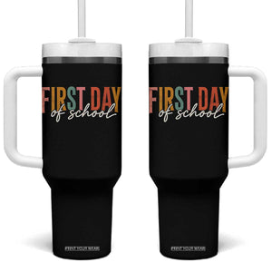 First Day of School Teacher Student Tumbler With Handle Funny Back to School Retro