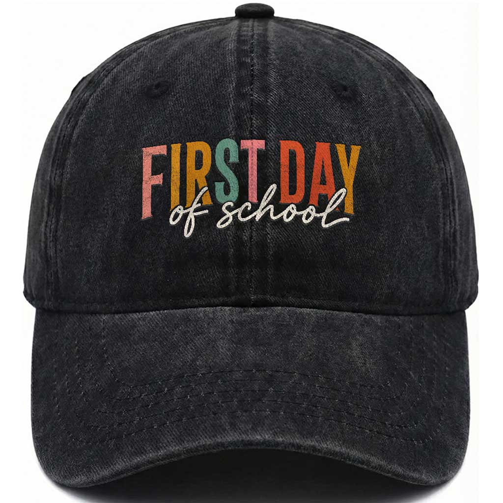 First Day of School Teacher Student Washed Cotton Baseball Cap Funny Back to School Retro TS11 Print Your Wear