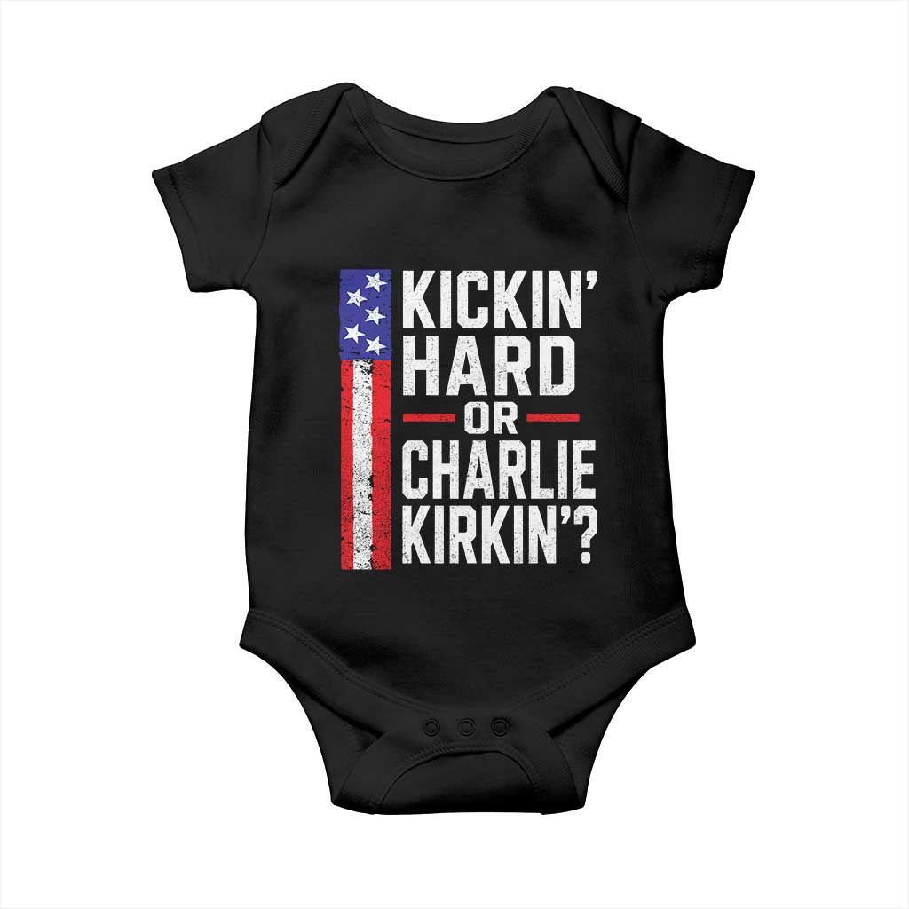 Funny Kickin Hard Or Kirkin US Political Baby Onesie Vintage American Flag