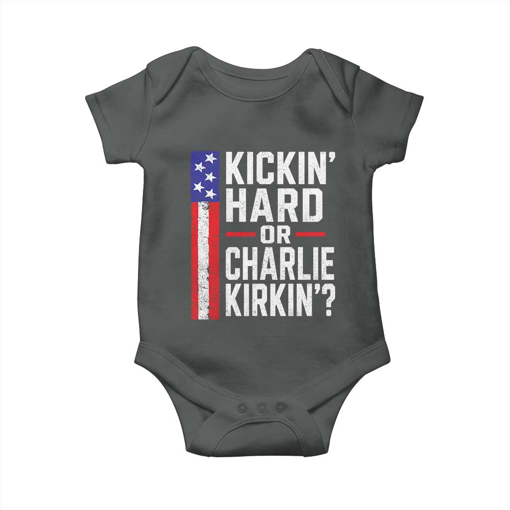 Funny Kickin Hard Or Kirkin US Political Baby Onesie Vintage American Flag